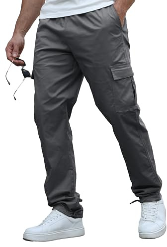 HYPESTFIT Men's Cargo Pants - Cotton Drawstring Waist Loose Straight Fit, Casual Hiking Athletic Joggers for Men