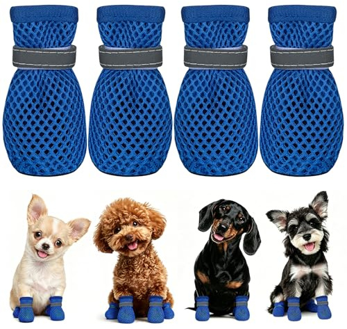 Zapatos Perro Pequeño Verano 4 Piezas Zapatos de Malla Perro, Antideslizantes y Transpirables, Zapato para Perros Exterior Adecuados para Superficies Calientes Atención: no Elija la Talla Habitual