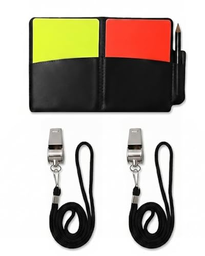 HAPZUR Set Arbitro Calcio Professionale - 1 Cartellino Rosso & Giallo con Taccuino + 2 Fischietti Potenti, per Partite, Allenamento e Sport Scolastici.