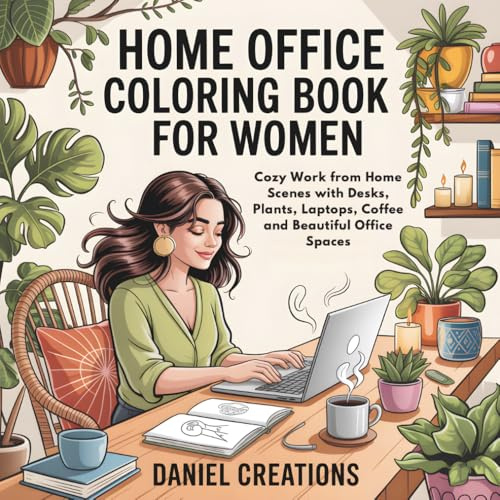 Home Office Coloring Book for Women: Cozy Work from Home Scenes with Desks, Plants, Laptops, Coffee and Beautiful Office Spaces