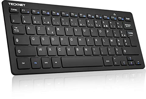 TECKNET Clavier sans Fil Mini 2.4G, Ultra-Mince AZERTY Clavier Batterie Longue Durée avec 12 Raccourcis Multimédias, pour Windows 11 10, PC, Ordinateur Bureau/Portable
