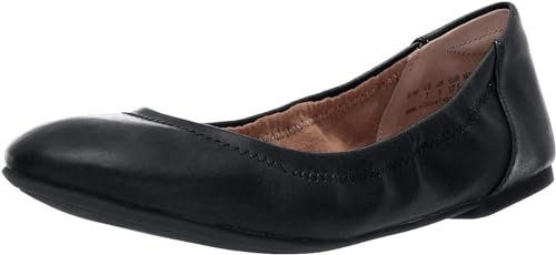 Amazon Essentials Women's Belice Slip On Ballet Flat, Black Faux Leather, 10.5 UK Wide