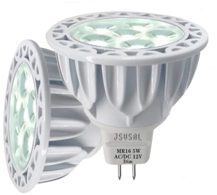 JSVSAL (2-Pack Dimmable MR16 LED Light Bulb 5W Replace 50W Halogen Equivalent,5000K Daylight White, AC/DC12 Volt,GU5.3 Bi-Pin Base,40 Degree Spot Lighting for Indoor/Outdoor Landscape Track Bulbs