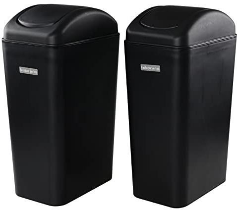 Vcansay 3.5 Gallons Black Plastic Swing Lid Trash Can, Slim Garage Trash Can Swing Top, 2 Pack