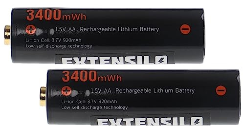 EXTENSILO AA-batterier AA Mignon, 2 stycken för olika enheter – uppladdningsbara batterier, 920 mAh, 3,7 V, Li-Ion