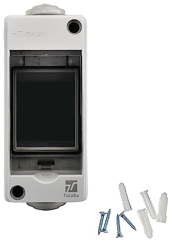 Tulabu 2 Way Circuit Breaker Box IP65 PC/ABS Alloy Plastic Distribution Protection Box Weatherproof Clear Cover Power Distribution Box Enclosure with DIN Rail Wall-Mounted