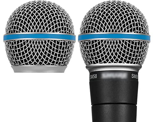 GEEKRIA for Creators Microphone Replacement Grille Compatible with Shure BETA 58A, SV100 Mic Head Cover, Microphone Ball Head Mesh Grill, Capsule Parts (Silver / 2 Pack)