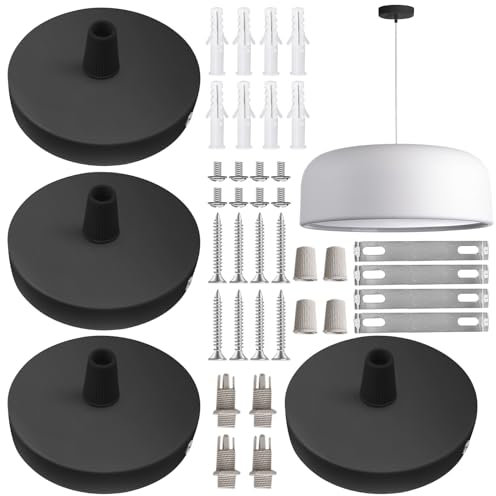 Leikurvo 4 Stück Baldachin Lampe, Metall Schwarz Deckenbaldachin 80mm, Baldachin Licht Anhänger Lampenbaldachin Kit, Deckenleuchte Anschluss Metall Anschlussdose, Baldachin Licht Zubehör