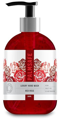 Palmsafe Red Rose Luxury Hand Wash Soothing Hand Cleanser Hydrates Sensitive or Irritated Skin - Natural Bioactives to Nourish and Moisturise Vegan-friendly