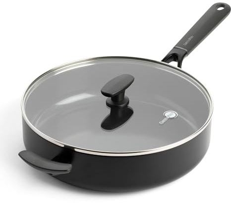 GreenPan SmartShape Healthy Ceramic Non-Stick 28 cm/4.2 Litre Sauté Pan with Glass Lid, PFAS-Free, Induction Suitable, Oven Safe, Black