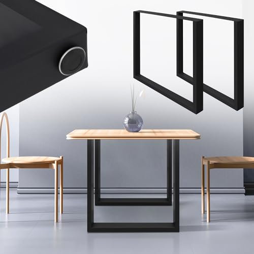 ML-Design 2er Set Tischbeine 70 x 72 cm, Schwarz, pulverbeschichteter Stahl, Vierkantprofilen, Industriedesign, Metall Tischkufen Tischuntergestell Tischgestell Möbelfüße, für Esstisch, Schreibtisch