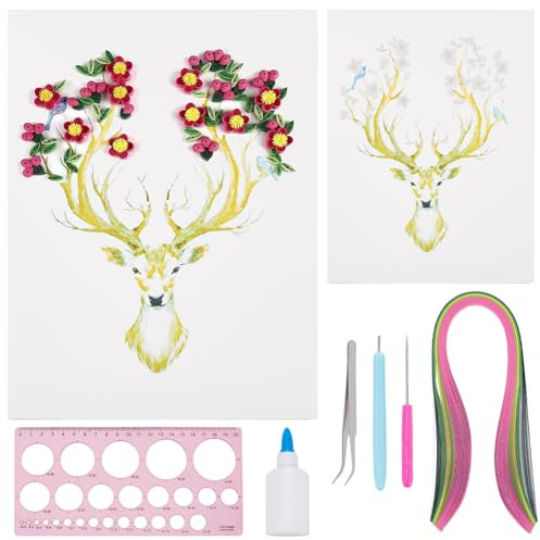 WEBEEDY 20 Set DIY Weihnachten Hirsch Papier Quilling Kit 21x29.7cm Papier Quilling Bastelset Für Erwachsene Papier Quilling Handwerk Set Mit Anleitung Papierstreifen Dekoration für Weihnachtsfeier