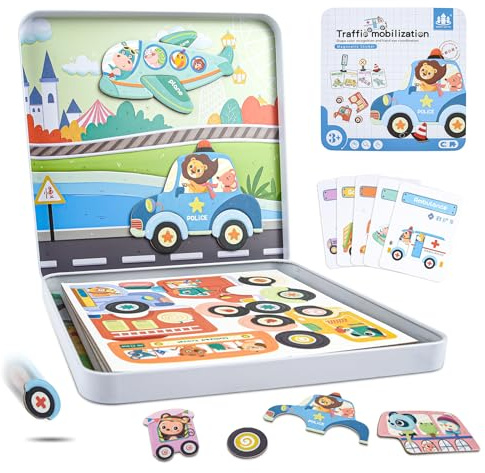 ASTARON Magnetspiel Magnetische Puzzle für Kleinkinder, Pädagogisches Reisespiel Auto-Flugzeug Aktivitäten für Kinder, Kinder ab 3