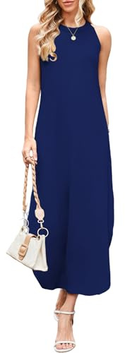 DUOEASE Vestito Donna Elegante 2025 Halter Abiti Senza Maniche Sexy Abiti con Spacco Estivi-Blu Scuro-M