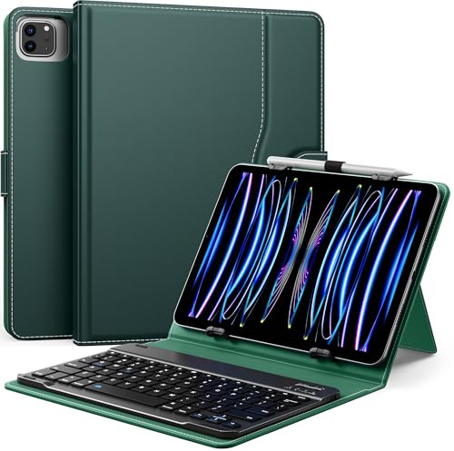 MoKo Custodia Tablet Universale con QWERT Tastiera per Tablet da 9, 9.7, 10.1, 10.2, 10.4, 10.5, 10.9, 11, con Tastiera Bluetooth Wireless Rimovibile Portapenne per iPad,Fire,Pixel, Verdenotte