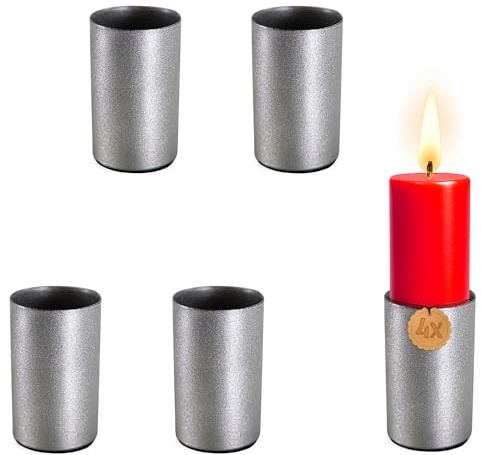 Set di 4 portacandele in metallo argento, Ø 2,3 cm, con calamita, corona dell'Avvento, per candele