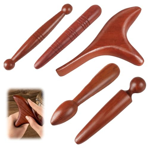 5 Pièces Ensembles d'Outils de Massage, Thai Massage Bâton en Bois, Bâton Massage en Bois Pieds pour Relaxation des Pieds du Cou des Épaules et Bras