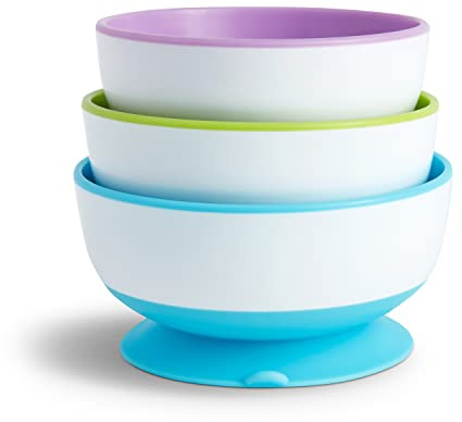 Munchkin Stay Put Suction Bowls for Babies and Toddlers, 3 Pack *Waterproof Labels Included to Personalise Your Little One's Bowls**