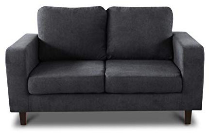 Sofa Kera 2-Sitzer - Velours Stoff, Holzfüße, Couch 2-er, Loungesofa, Sofagarnitur, Büro, Wohnzimmer (Dunkelgrau (Cosmic 97))