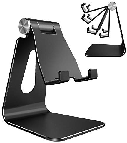 Lucrave Handy Ständer, Verstellbare Aluminium Handyhalterung Schreibtisch Zuhause Büro für iPhone 16 15 14 13 Pro Max Plus Mini XR XS X SE, Samsung Galaxy S24 S23 S22 Ultra, Smartphone, Schwarz