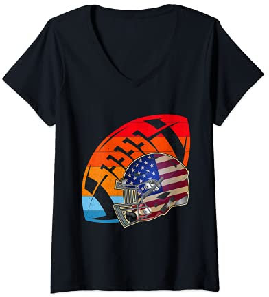 Damen Retro American Football Helm T-Shirt mit V-Ausschnitt