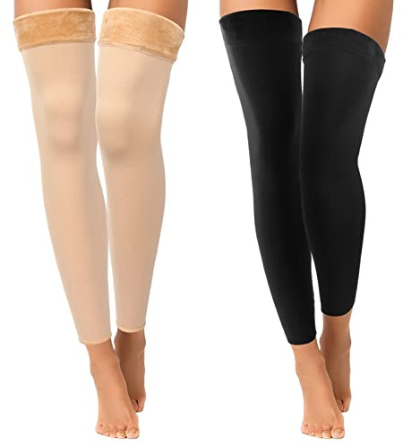 Bencailor 2 Pairs Women Over Knee Leg Warmers Extra Long Thick Fleece Lining Elastic Socks for Boots Winter Warm Compression Socks