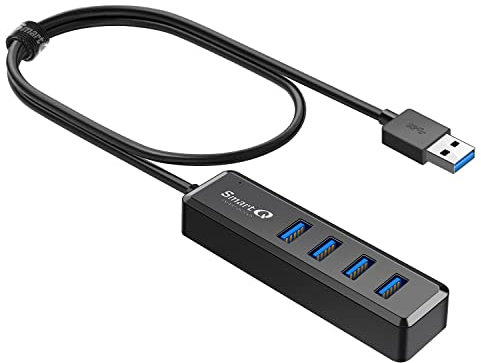 SmartQ H302S - Hub USB 3.0 per laptop con cavo lungo 0,6 m, espansore multi porta, trasferimento dati veloce, splitter USB compatibile con PC Windows, Mac, stampanti, HDD mobile