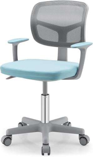 GOPLUS Skrivstol barn, höjdjusterbar barnsnurrstol, sitthöjd 40–54 cm, barnkontorsstol med ryggstöd, armstöd, ergonomisk ungdomsstol för 3–10 år (blå)