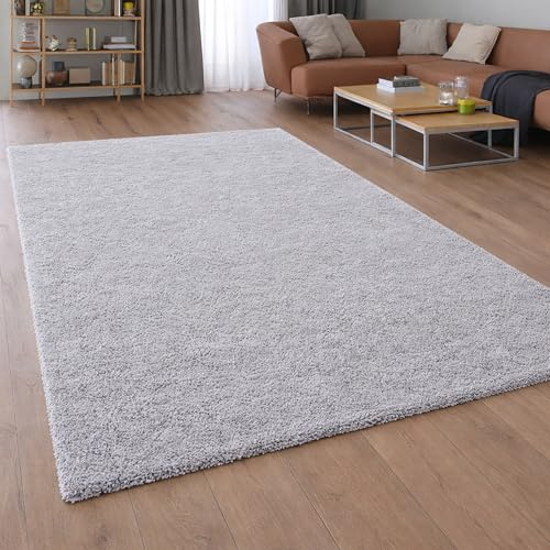 Matta dröm matta vardagsrum sovrum lurvig hög lugg mjuk fluffig modern enfärgad enkel att rengöra robust lämplig för allergiker ljusgrå 160 x 230 cm