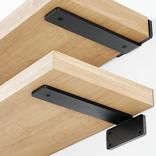 Orbeto 6 Pack Heavy Duty Shelf Brackets (12) Black Metal (6mm Thick), Supports Over 160 Lbs, Powder Coated, Mounting Hardware, Easy Installation