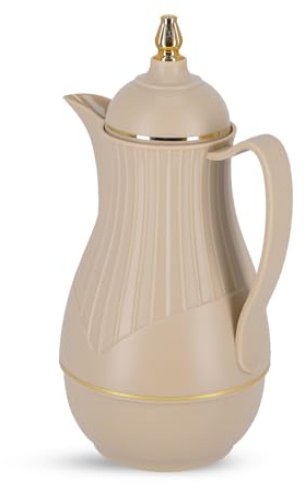 Royalford Glass Vacuum Flask | Vacuum Insulated Tea Carafe 1000ML | Heat & Cold Retention, Thermal Insulated Airpot | Insulated jug Preserves Flavor & Freshness, Household Office Kettle Jug, Beige