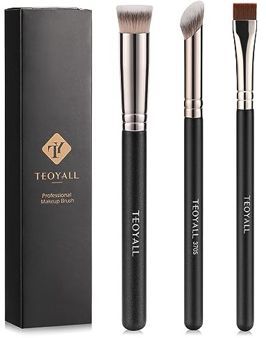 TEOYALL Concealer Pinsel Set, Flachkopf Rouge Pinsel, Angewinkelter Nasenkontur Pinsel, ultradünner Eyeliner-Augenbrauenpinsel für makelloses Finish