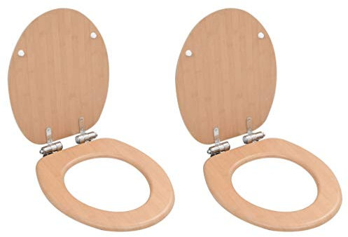 Toilettensitze 2 Stk. mit Soft-Close-Deckel MDF Bambus-Design Robust & Strapazierfähig WC Sitz Spektakulären Look Universell Passend zu allen gängigen WC-Becken
