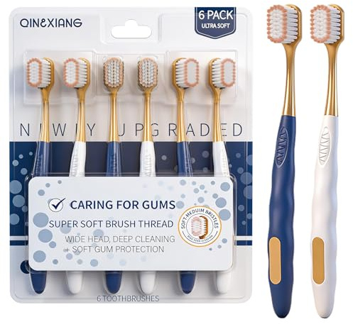 ZGYXQXJT Adult Wide Head Soft Hair Toothbrush, Manual Toothbrush, Excellent Cleaning Effect for Large Head, Ultra Soft Brush Thread Can Effectively Clean Sensitive Teeth or Gingivals (6 Pack)