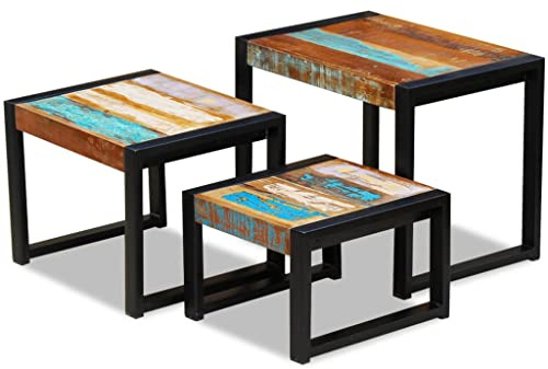 QZZCED Schlafzimmer Beistelltisch Wohnzimmer Beistelltisch Abstelltisch 3-TLG. Satztisch-Set Altholz für Wohnzimmer, Schlafzimmer, Arbeitszimmer