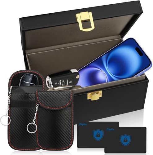 Diyife Large Car Key Signal Blocker Box, Plus 2 Pack Faraday Pouch & Blocker Cards, Anti-Theft Key Fob Protector RFID Signal Blocking Box