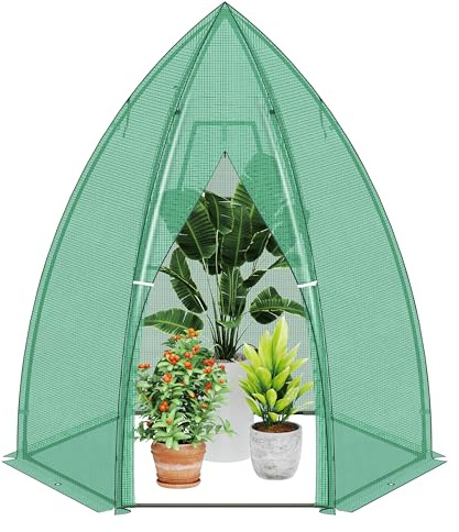 Ribelli Folieväxthus, växthus med dörr, tomatväxthus φ160 x 180 cm, övervintringstält för odling, vintersäker PE-gallerfolie, trädgårdshus för växter, grönsaker, blommor, grön