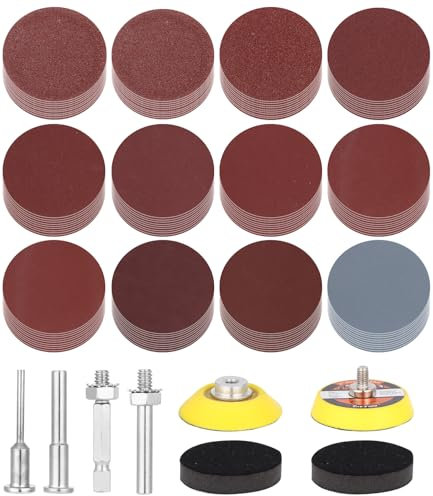 240 Piezas Papel de Lija 50 mm Grano 60 80 100 180 240 400 600 800 1000 1200 2000 3000, Kit de Almohadilla de Disco de Lijado Traer Discos Autoadhesivos y Bielas para Lijadora Angular, Pulidora