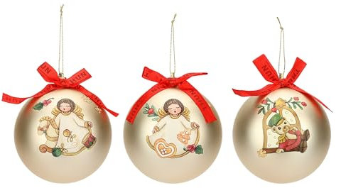THUN, Set 3 Palline Natalizie Oro in 100% Poliestere, Versione Grande, Collezione Natale, Addobbo Natalizio da Collezione, Idea Regalo per Natale, Ø 10 cm