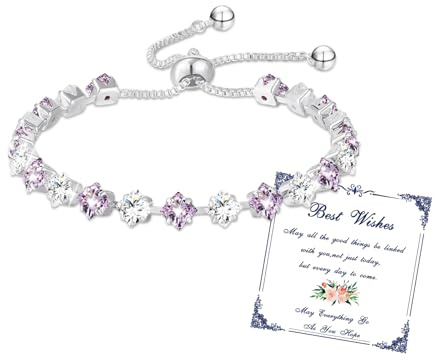 Esmoly Bracciale Donna Argento Bracciale Tennis con 12 Colori di Pietre Natali e 5A Sparkle Zircone Regolabile Regalo Compleanno Donna Ragazza (06-Giugno)