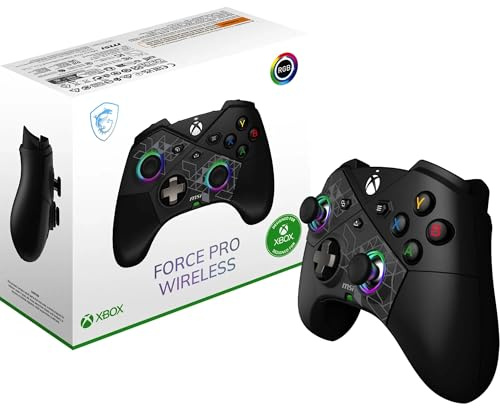 MSI FORCE PRO WIRELESS PC Gamepad Controller – 2,4 GHz, Bluetooth, USB typ C till A – trådbunden/trådlös, 1000 mAh Li-Ion batteri (48 h), halleffekt Trigger, fyrvibrationsmotorer, RGB