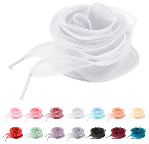 UamGlsob Cordones de Chiffon Velo Satinado Translúcido de 4 cm - Delicadas Cintas de Gasa para zapatillas de Mujer (White,140cm)