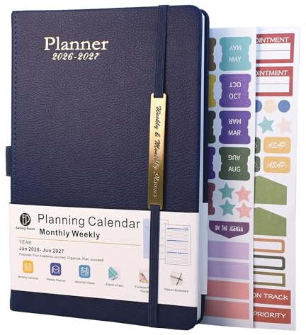 Diary 2026-2027 - 18 Month Diary from Jan. 2026 to Mid Year Jun.2027, A5 Week to View, Weekly & Month Planner with Leather Cover, Pen Loop, Inner Pocket (Blue)