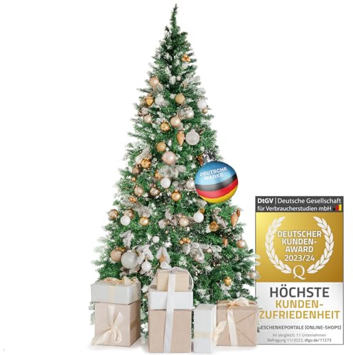 Árbol de Navidad Artificial con Hermosas Copas; Árbol de Navidad Artificial XXL de Gran realismo con Soporte y Ramas Muy tupidas; Decoración navideña (Nieve - 180 cm)