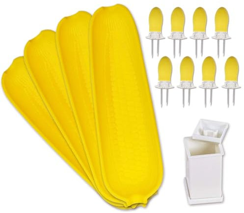 RECOIL Porta pannocchie, spiedini, porta-griffe doppie per barbecue, piatti per mais e kit spargi burro, include 8 supporti per pannocchie, 4 piatti per mais e spargi burro.
