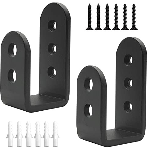 2 Pack Heavy Duty 2x4 Door Barricade Brackets Steel U Bracket Drop Open Bar Security Holder Door Lock Brackets for Home, Barn, Shed, Garage, Gate to Security Door Reinforcement Fits Holder Bar, Black