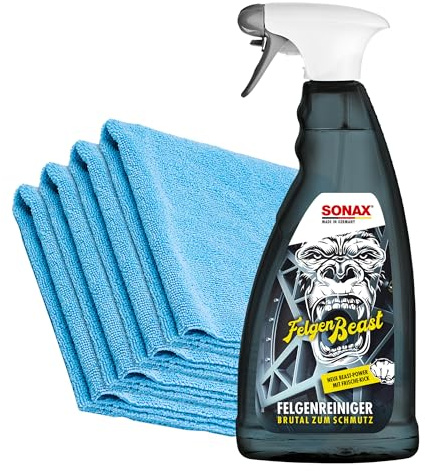 detailmate SONAX FälgBeast Winter specialutgåva 1 l set basic: syrafri fälgrengörare med effektiv indikator för skonsam fälgrengöring på vintern 4 mikrofiberdukar 40 x 40 cm, 320 GSM