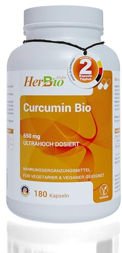 Bio Curcumin Kapseln 617 mg Curcuminoide pro Kapsel entspricht 20000 mg Kurkumapulver mit Bio Schwarzem Pfeffer 180 vegane Kapseln Made in Germany