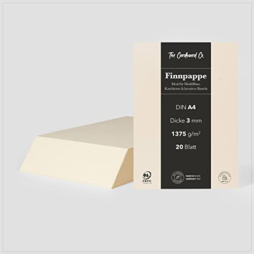 Cartoncino finlandese, DIN A4 (210 x 297 mm), 20 fogli, 3,0 mm (1,375 g/m²), cartone per modellismo, nascondere e bricolage