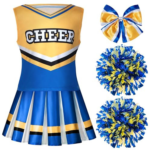 Spooktacular Creations Mädchen Blue Cheerleader Kostüm, Halloween Cute Cheer Uniform Outfit mit Accessoires für die Halloween High School Cheerleader Dress Up Kostüm-M